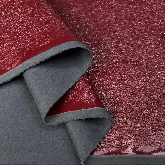 Thrille Red Faux Leather Polyester Grey Brushed Reverse Crackle Fabric Fold