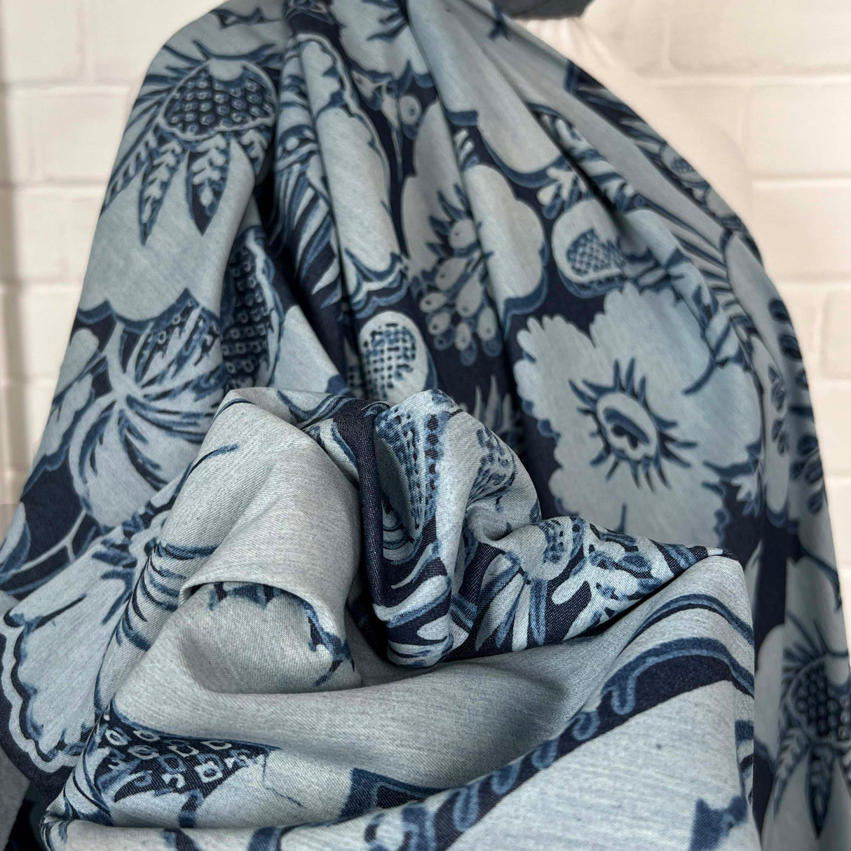 Ex Designer Denim Cotton Blue Large Floral Print Italian Toscana CU