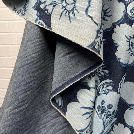 Ex Designer Denim Cotton Blue Large Floral Print Italian Toscana Hang