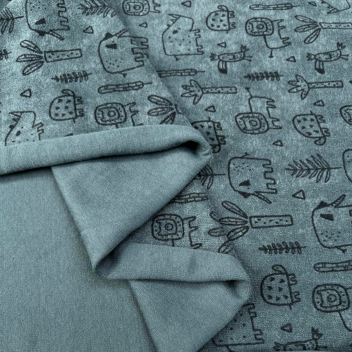Towelling Animal Friends Blue Cotton Polyester Jersey Fabric Fold