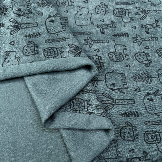 Towelling Animal Friends Blue Cotton Polyester Jersey Fabric Fold