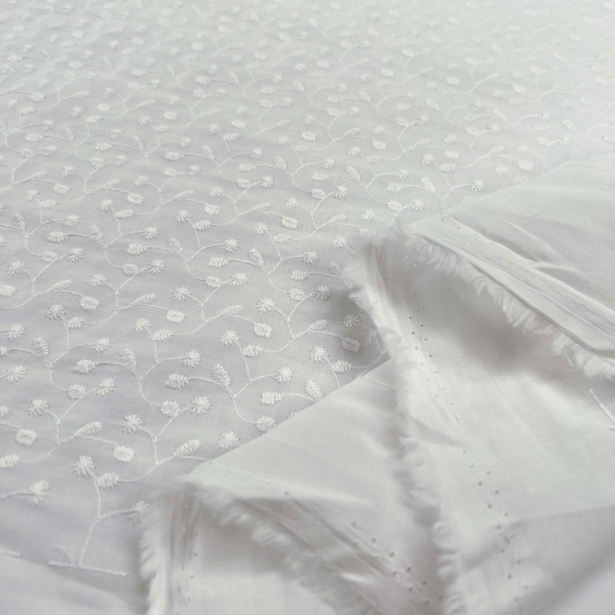 White Floral Embroidered Cotton Lawn Dress Fabric Twice as Nice Fold