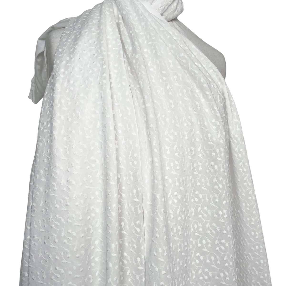 White Floral Embroidered Cotton Lawn Dress Fabric Twice as Nice