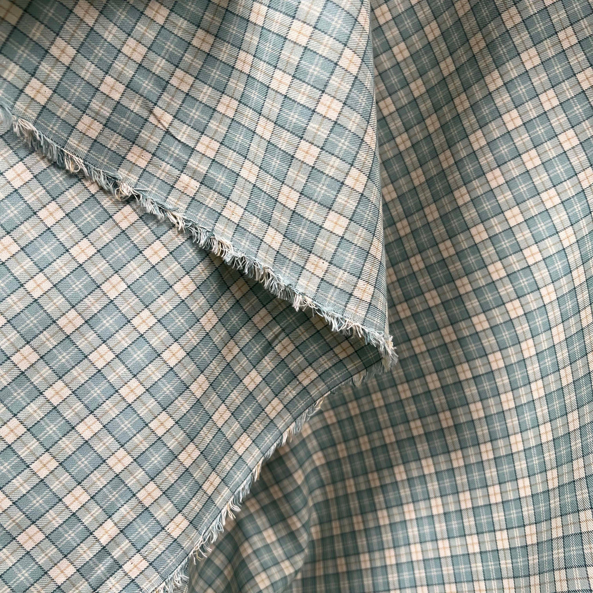Umbrian Hills Cotton Italian Green Small Check Shirting Fabric Hang