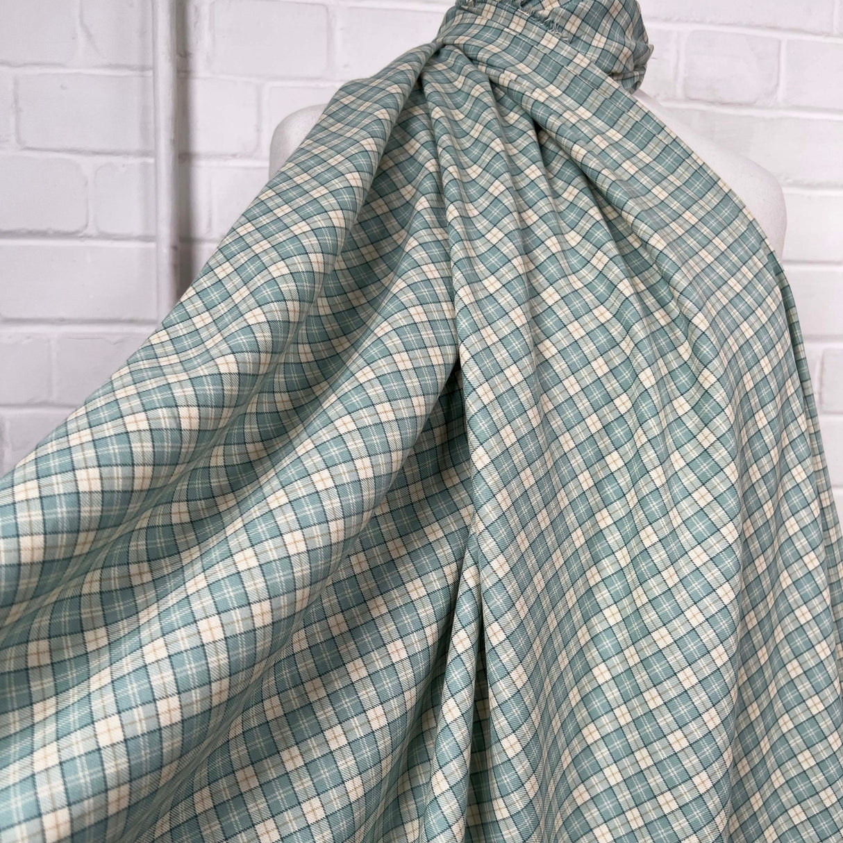 Umbrian Hills Cotton Italian Green Small Check Shirting Fabric 