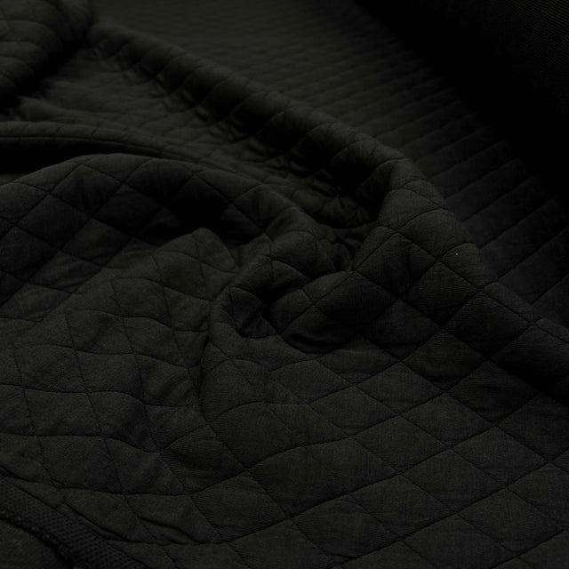 Urban Quilted Jersey Black Polyester Viscose Elastane Knitted Diamond Quilt Fabric CU