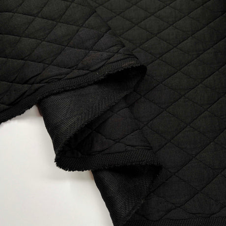 Urban Quilted Jersey Black Polyester Viscose Elastane Knitted Diamond Quilt Fabric Fold