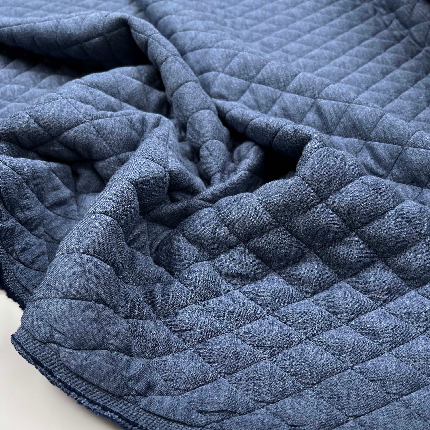 Urban Quilted Jersey Blue Polyester Viscose Elastane Knitted Diamond Quilt Fabric CU