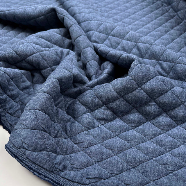 Urban Quilted Jersey Blue Polyester Viscose Elastane Knitted Diamond Quilt Fabric CU