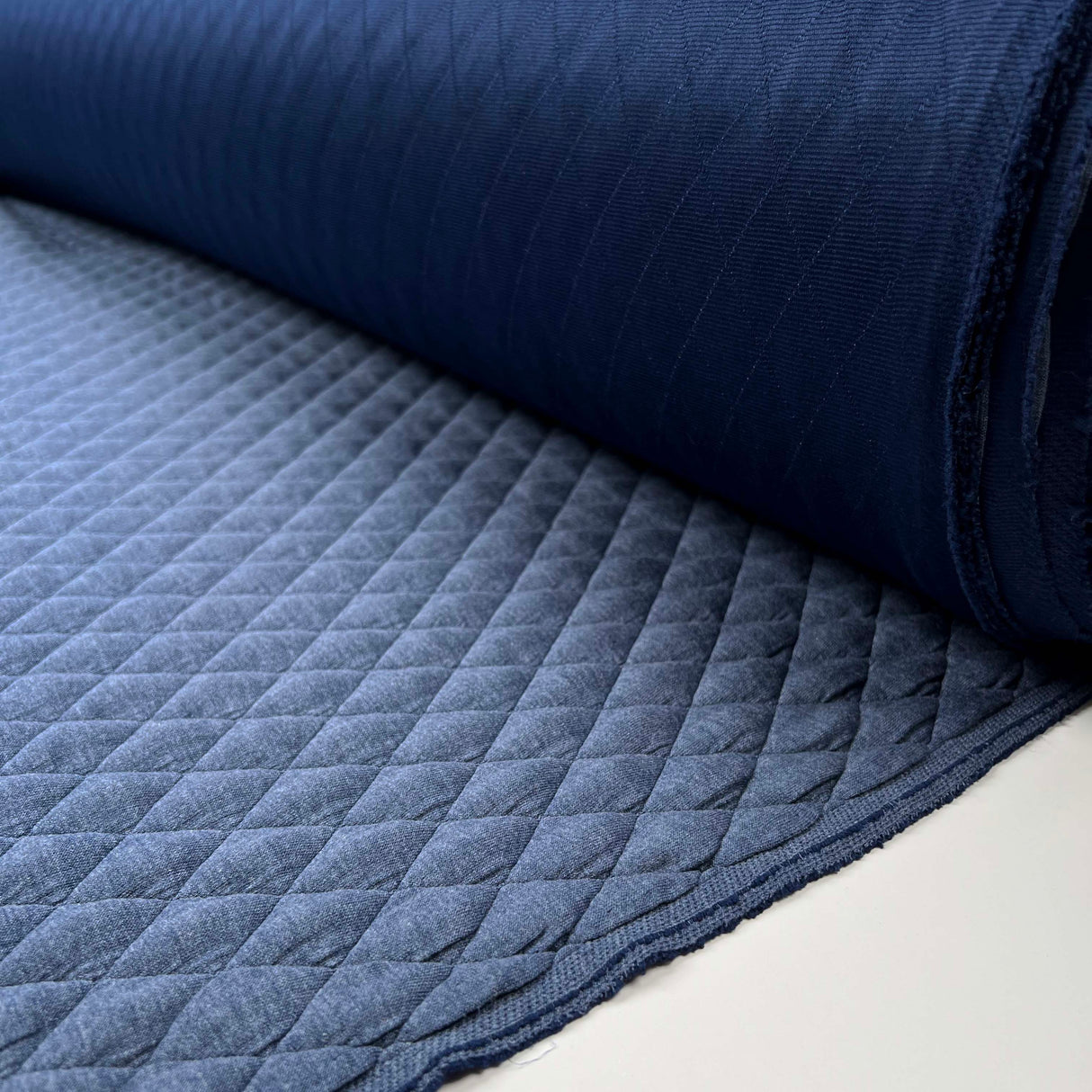 Urban Quilted Jersey Blue Polyester Viscose Elastane Knitted Diamond Quilt Fabric Roll