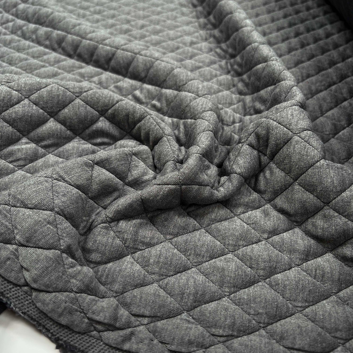 Urban Quilted Jersey Grey Polyester Viscose Elastane Knitted Diamond Quilt Fabric CU