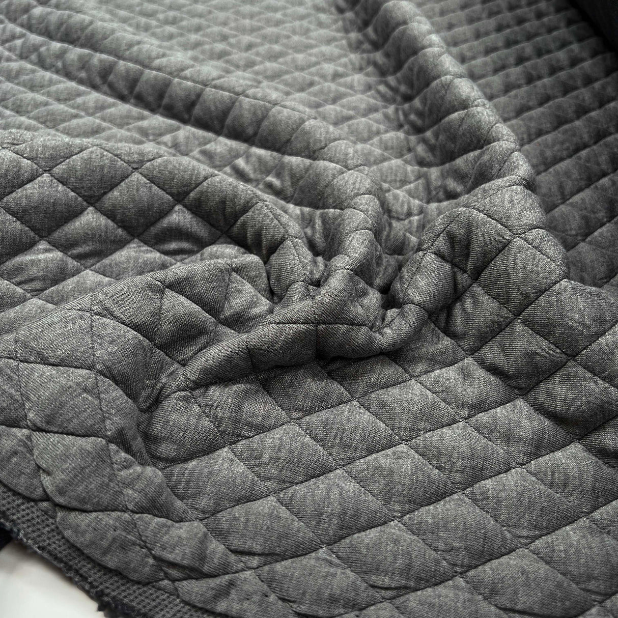 Urban Quilted Jersey Grey Polyester Viscose Elastane Knitted Diamond Quilt Fabric CU