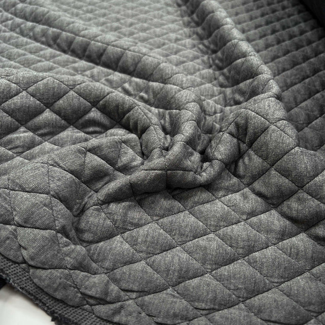 Urban Quilted Jersey Grey Polyester Viscose Elastane Knitted Diamond Quilt Fabric CU