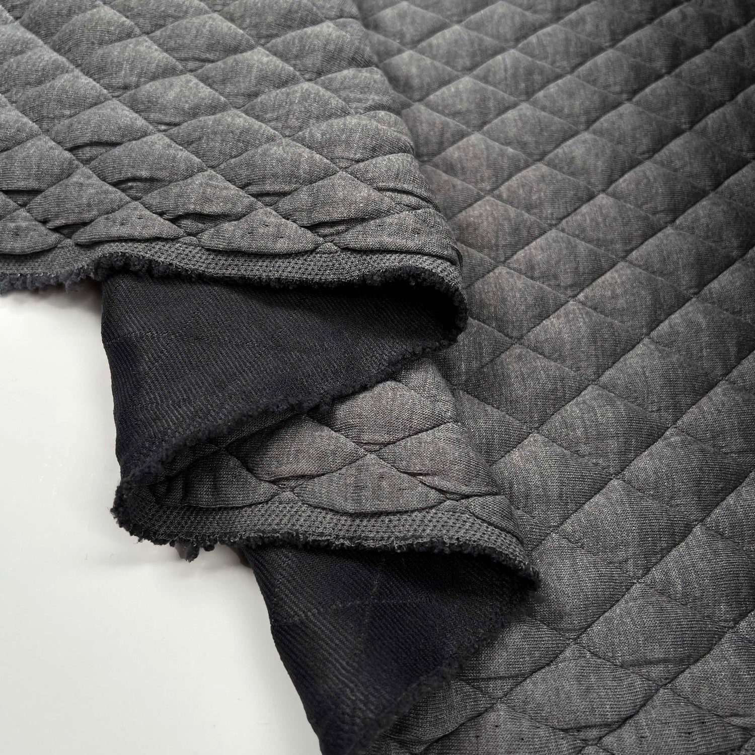 Urban Quilted Jersey Grey Polyester Viscose Elastane Knitted Diamond Quilt Fabric Fold