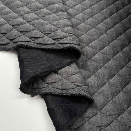 Urban Quilted Jersey Grey Polyester Viscose Elastane Knitted Diamond Quilt Fabric Fold