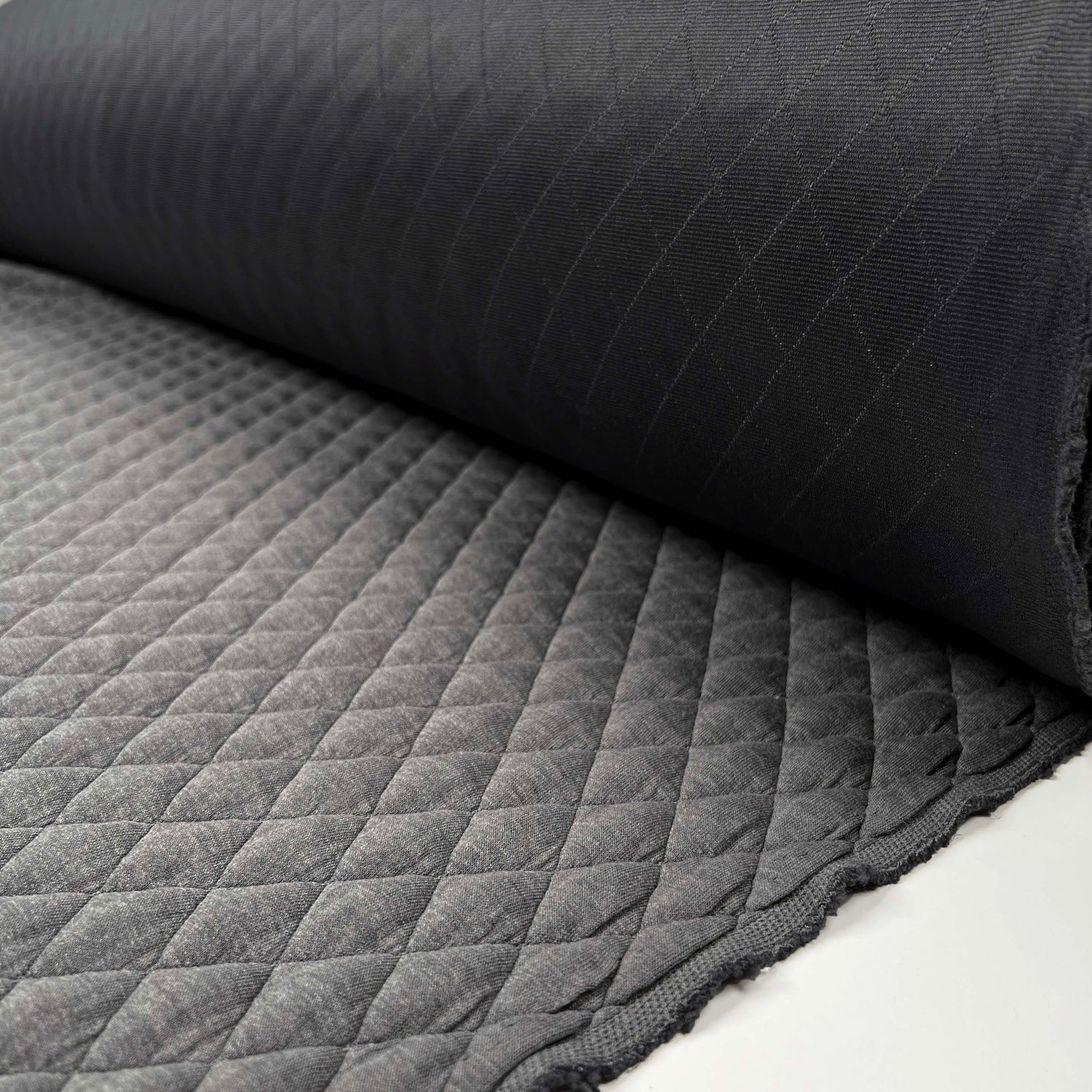 Urban Quilted Jersey Grey Polyester Viscose Elastane Knitted Diamond Quilt Fabric Roll