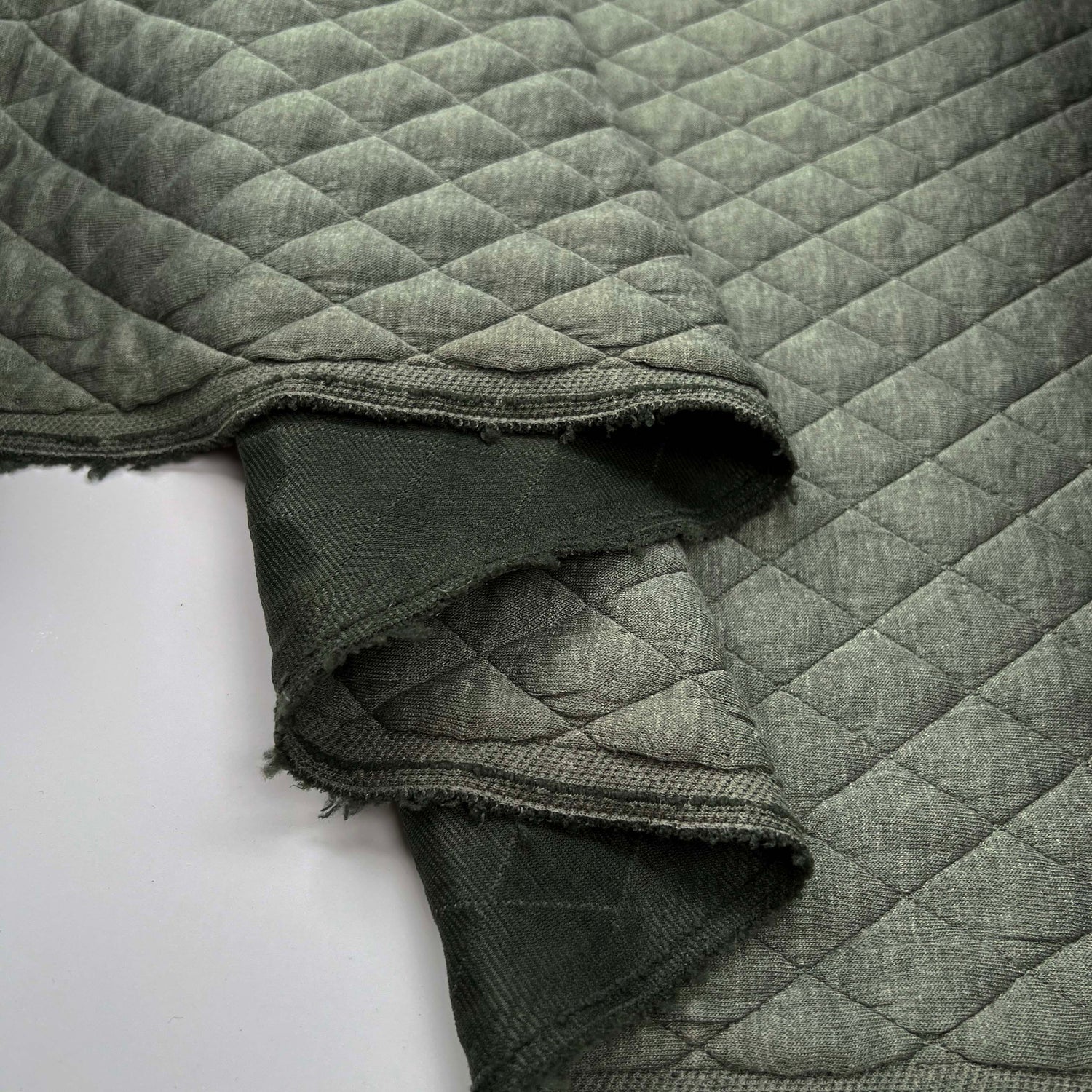 Urban Quilted Jersey Olive Polyester Viscose Elastane Knitted Diamond Quilt Fabric Fold