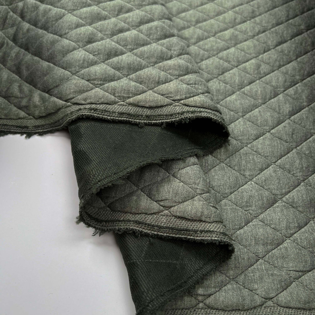 Urban Quilted Jersey Olive Polyester Viscose Elastane Knitted Diamond Quilt Fabric Fold
