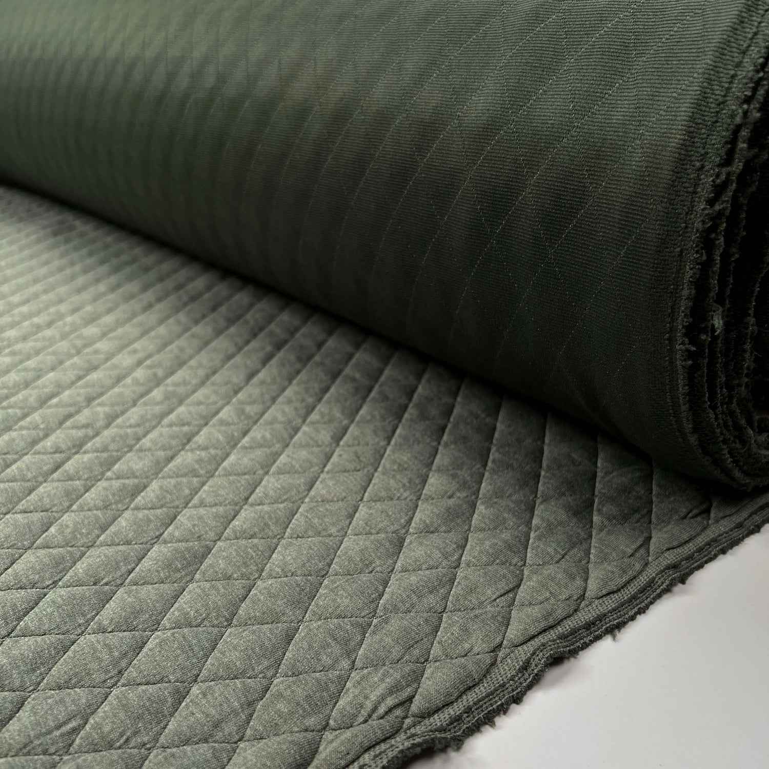 Urban Quilted Jersey Olive Polyester Viscose Elastane Knitted Diamond Quilt Fabric Roll