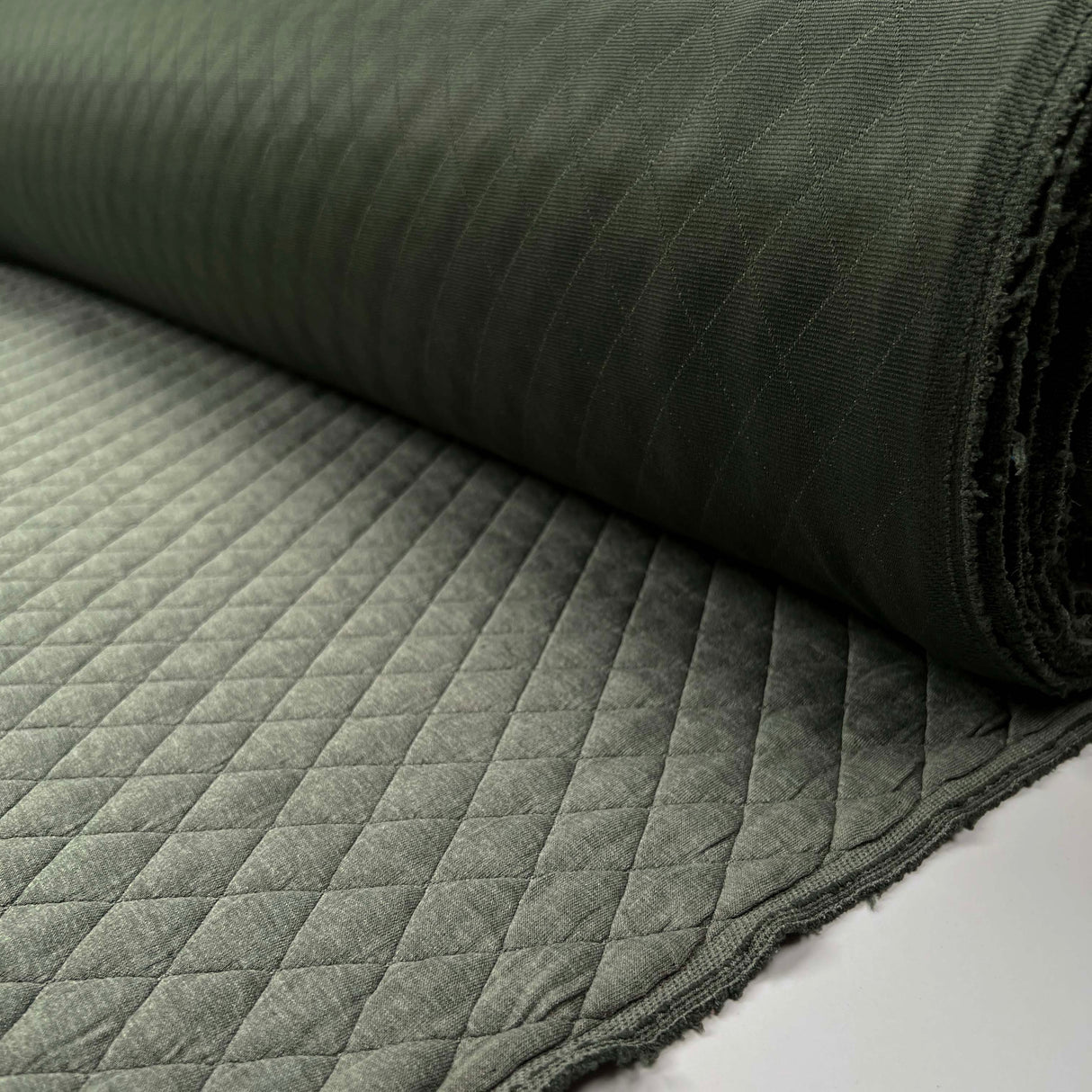 Urban Quilted Jersey Olive Polyester Viscose Elastane Knitted Diamond Quilt Fabric Roll