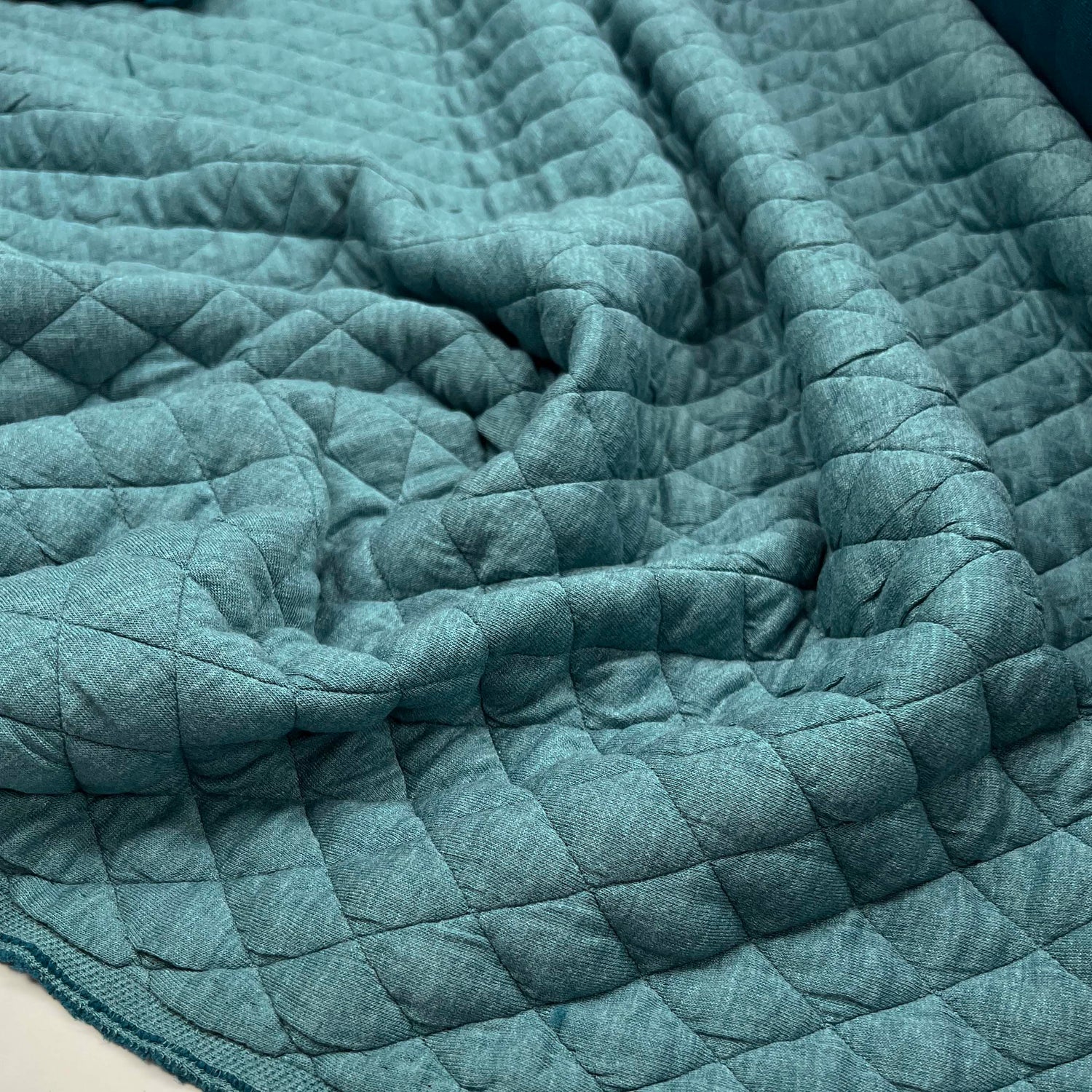 Urban Quilted Jersey Teal Polyester Viscose Elastane Knitted Diamond Quilt Fabric CU