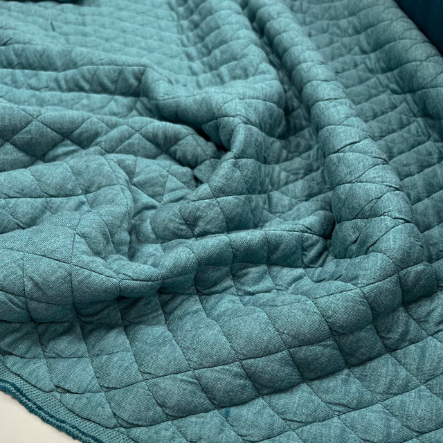 Urban Quilted Jersey Teal Polyester Viscose Elastane Knitted Diamond Quilt Fabric CU