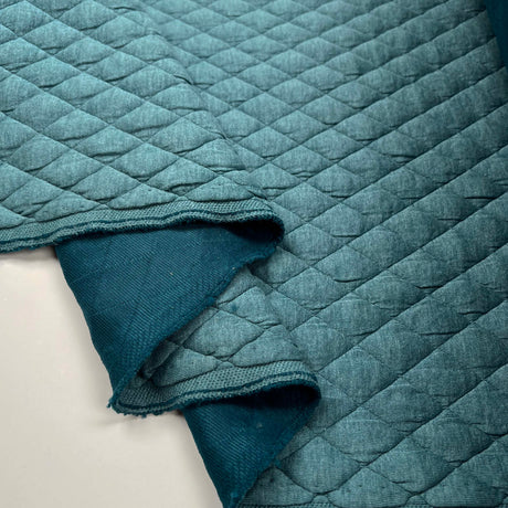 Urban Quilted Jersey Teal Polyester Viscose Elastane Knitted Diamond Quilt Fabric Fold