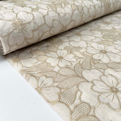 Vintage_Embroidered_Cotton_Floral_Sand_169gsm_Dress_Fabric_Bolt