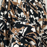 Black and Brown Printed Dress Fabric Viscose Challis Muddy Waters Close Up