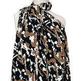 Black and Brown Printed Dress Fabric Viscose Challis Muddy Waters Mannequin
