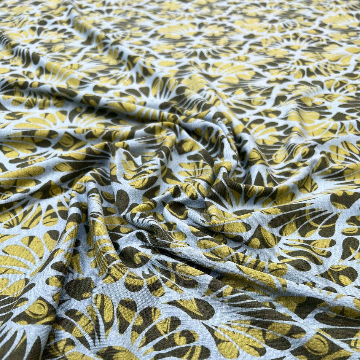 Viscose Jersey Flowerful Green Spandex Abstract Floral Knit Fabric CU