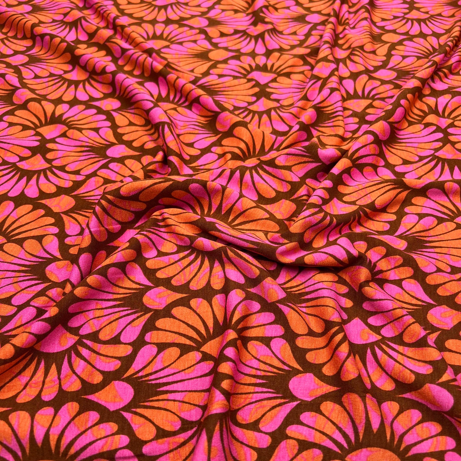 Viscose Jersey Flowerful Pink Spandex Abstract Floral Knit Fabric CU
