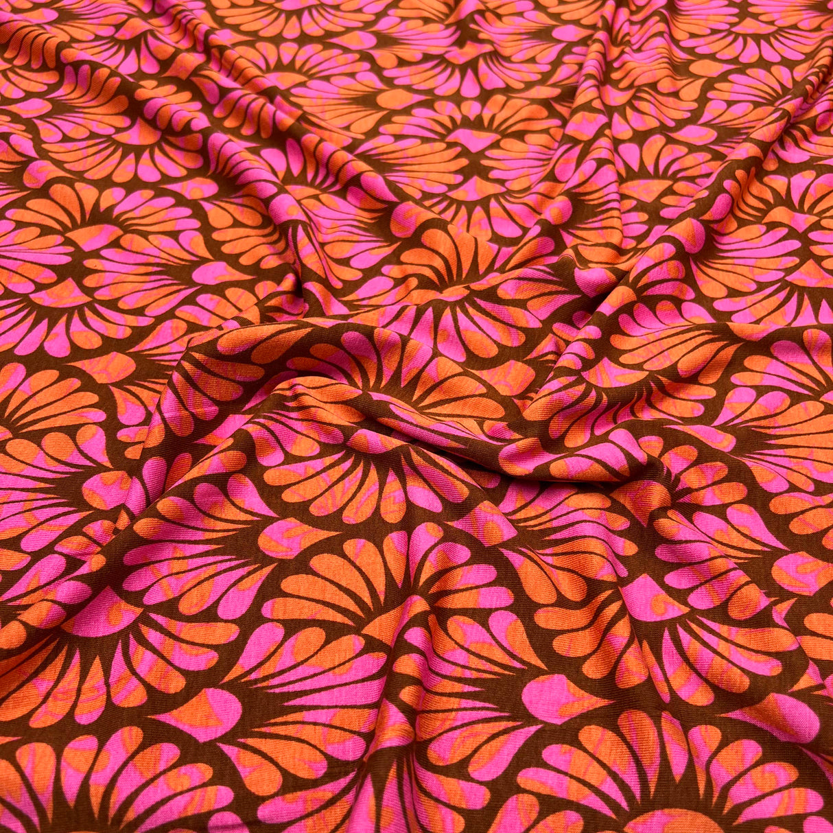 Viscose Jersey Flowerful Pink Spandex Abstract Floral Knit Fabric CU