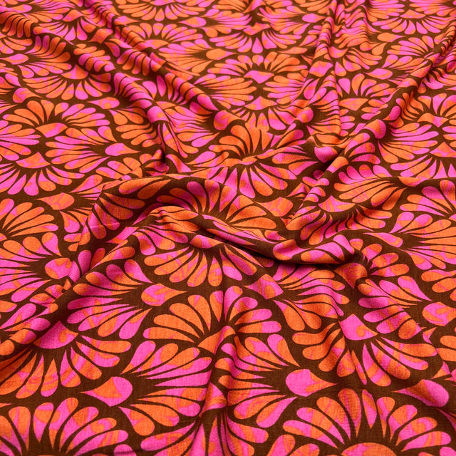 Viscose Jersey Flowerful Pink Spandex Abstract Floral Knit Fabric CU
