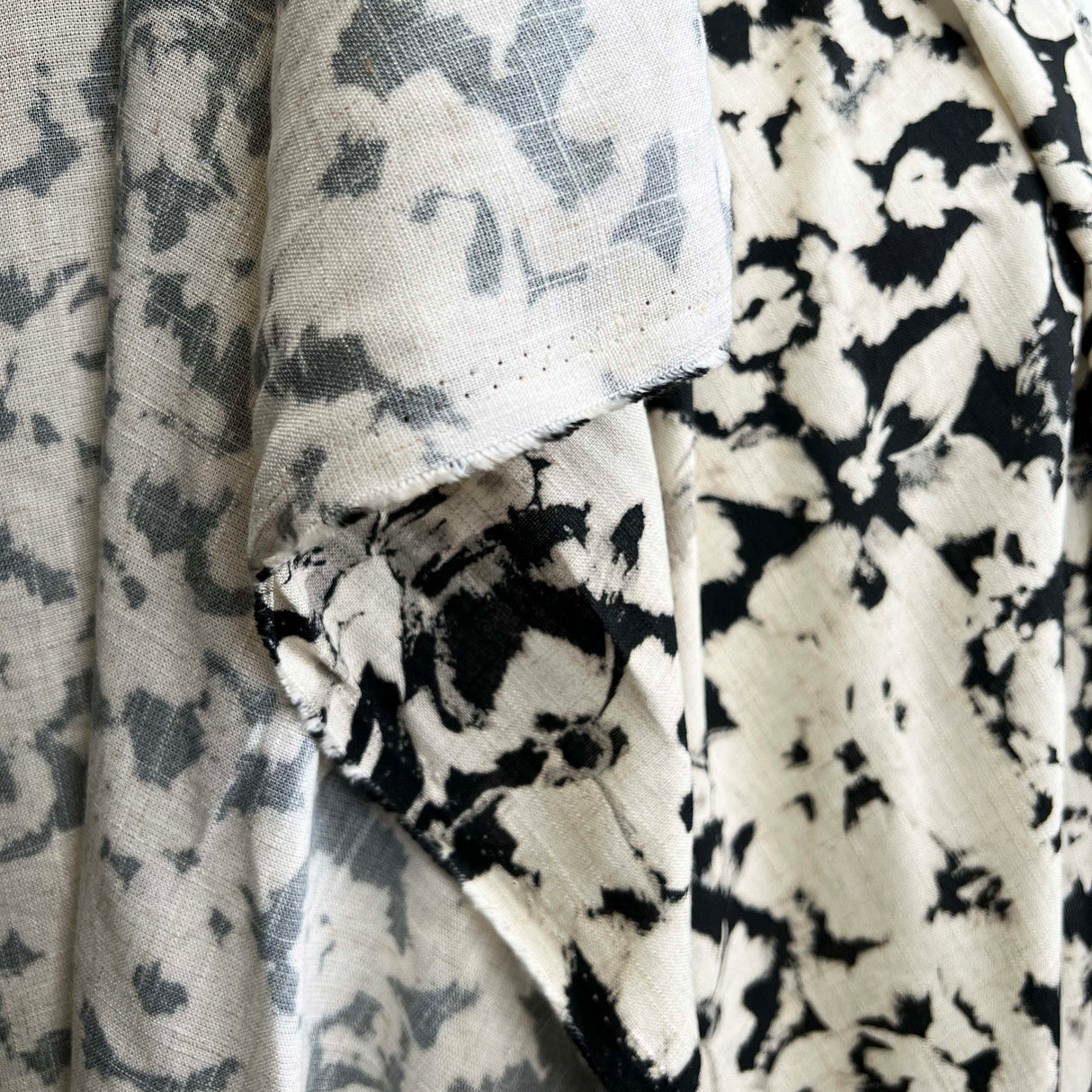 Viscose Linen Rorschach John Louden Black Cream Abstract Woven Dress Fabric Hang