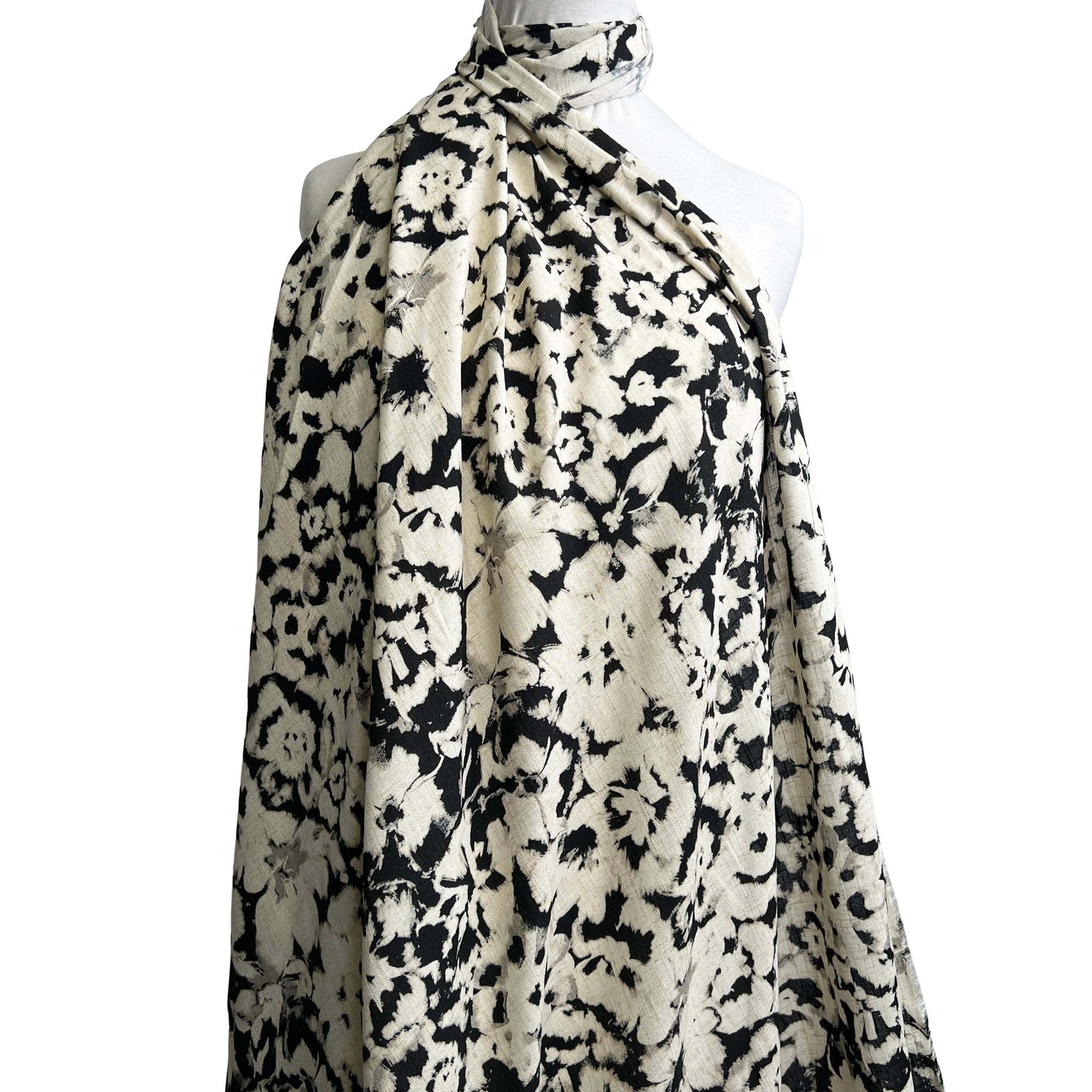 Viscose Linen Rorschach John Louden Black Cream Abstract Woven Dress Fabric Mannequin