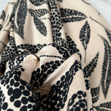 Beige Black Leaf Print Dress Fabric | Viscose Marocain Spot The Sand CU