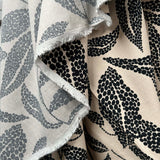 Beige Black Leaf Print Dress Fabric | Viscose Marocain Spot The Sand Hang