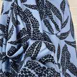 Viscose Morrocain Spot The Sky Blue Leaf Dress Fabric Close Up