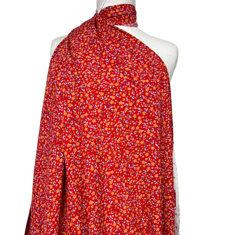 Viscose Poplin Floral Scatter Red Woven Dress Fabric Mannequin