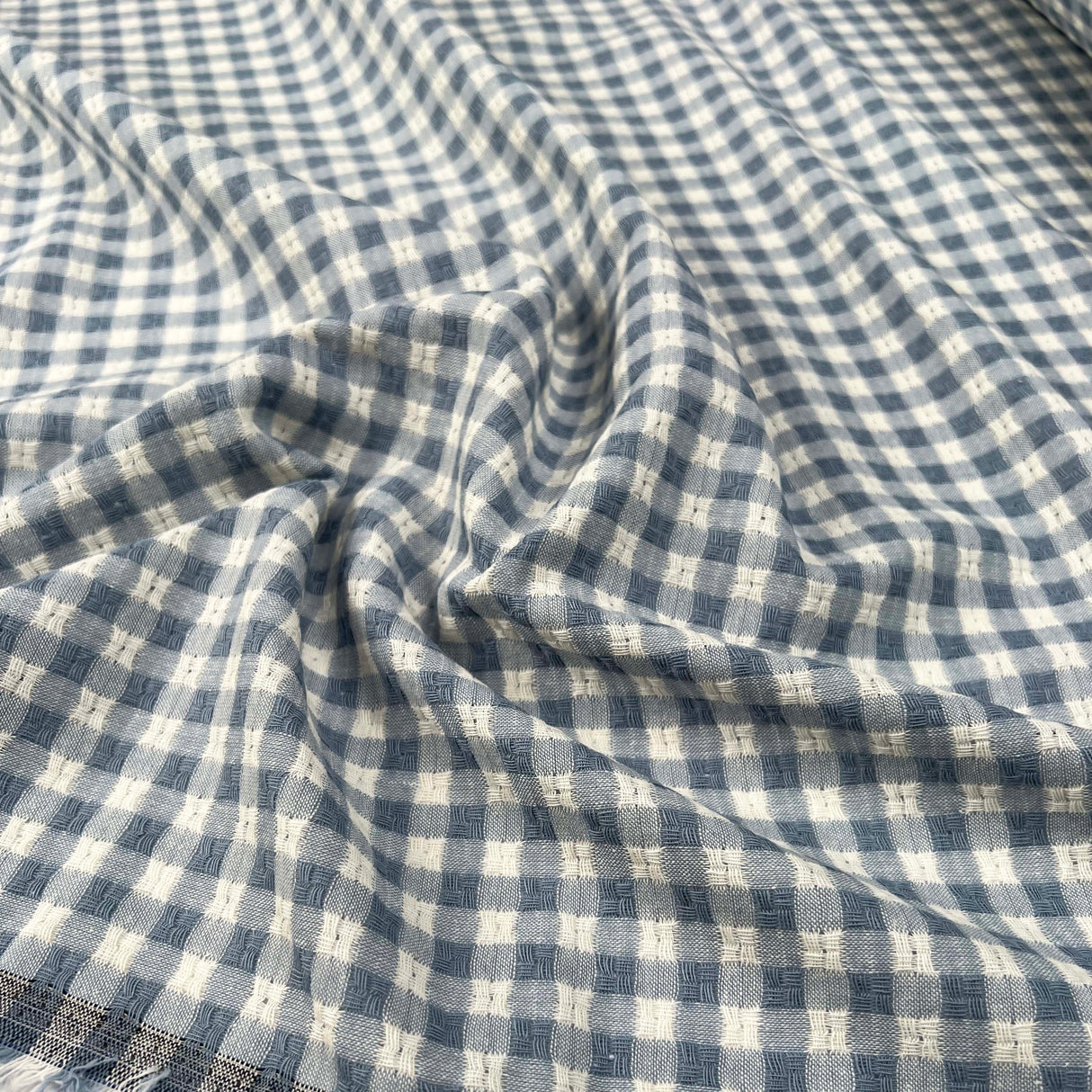 Washed_Cotton_Gingham_Jacquard_Dusty_Blue_Check_White_Woven_Shirting_Fabric_CU