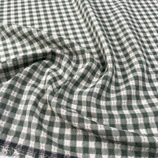 Washed_Cotton_Gingham_Jacquard_Dusty_Mint_Green_Check_White_Woven_Shirting_Fabric_CU