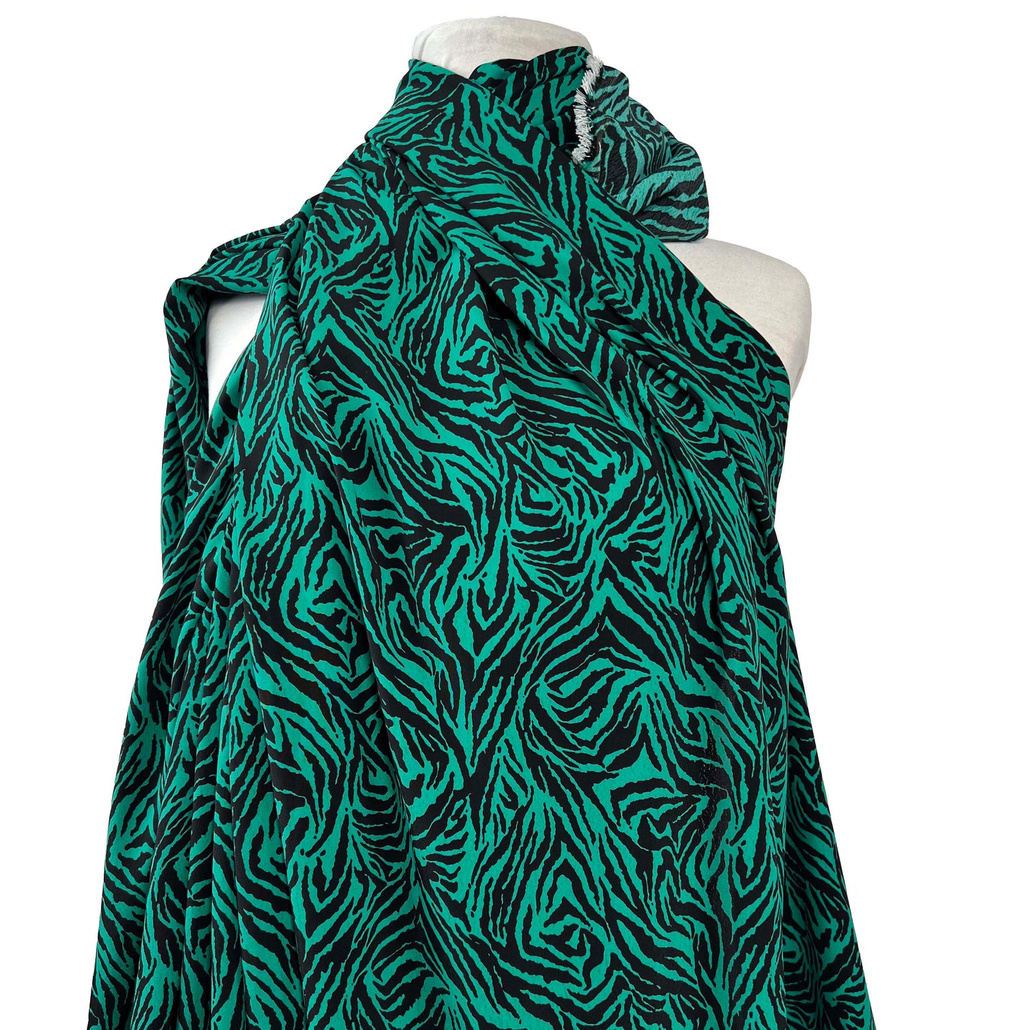 Wild_Zebra_Emerald_Green_Black_Polyester_Animal_Print_Dress_Fabric_Mannequin