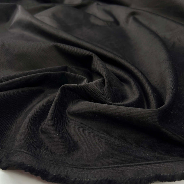Cotton Elastane Stretch Needlecord Fabric Win Win - Black Velour CU