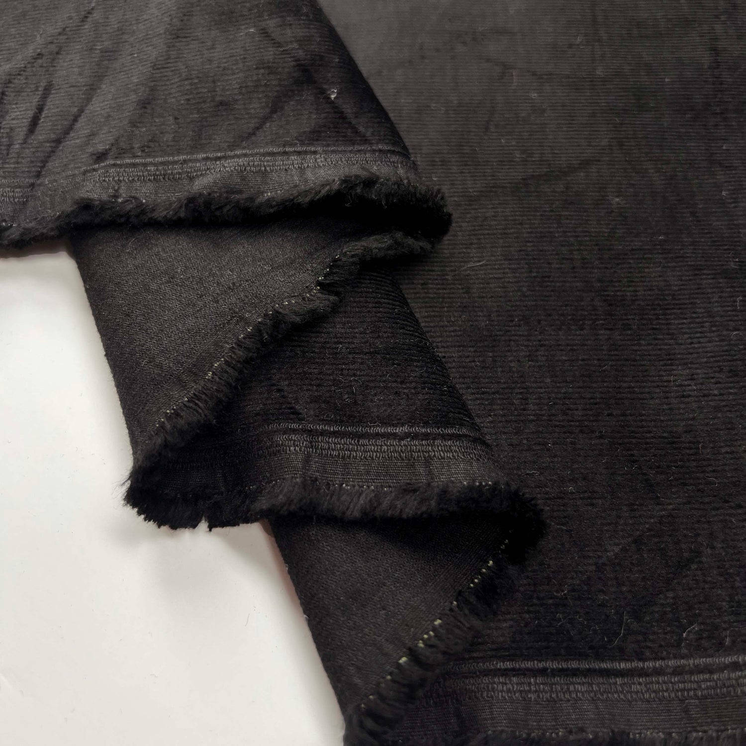 Cotton Elastane Stretch Needlecord Fabric Win Win - Black Velour Fold
