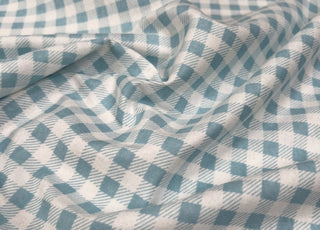 Winceyette Check Pastel Blue White Brushed Cotton Polyester Woven Flannel Fabric CU