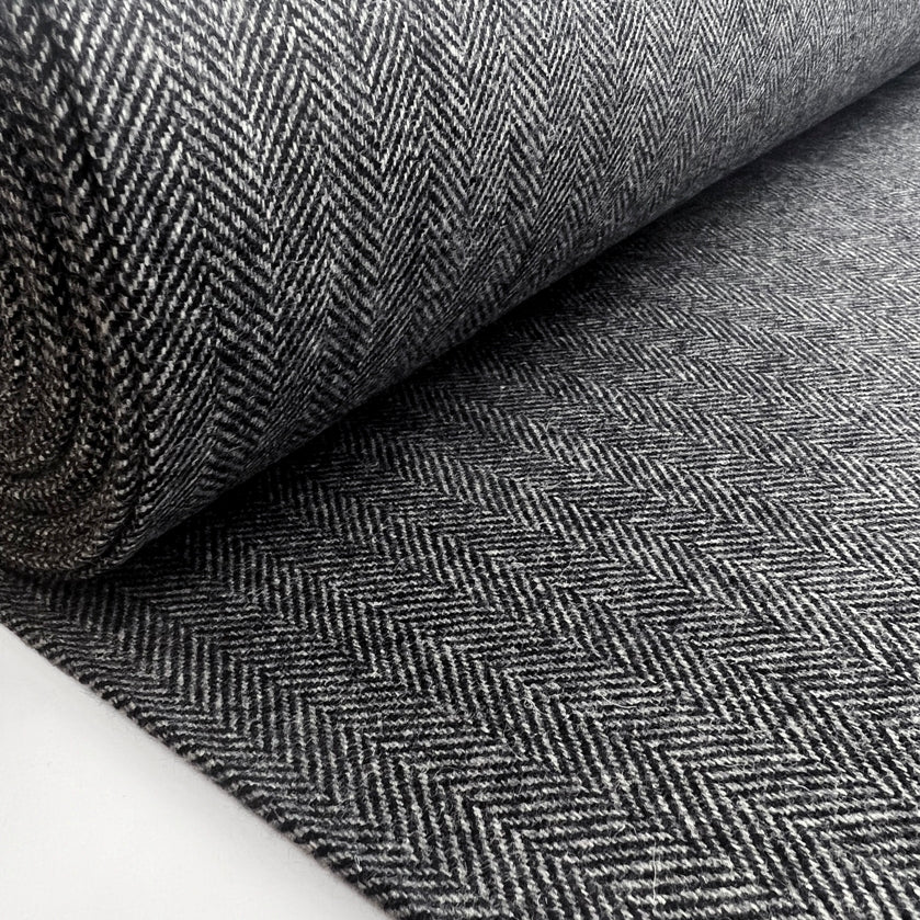 Wool Herringbone Suiting Fabric Great and British Henry Grey CU