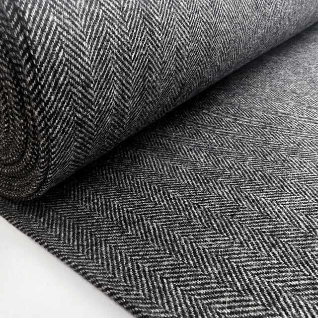 Wool Herringbone Suiting Fabric Great and British Henry Grey CU