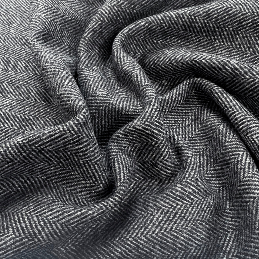 Wool Herringbone Suiting Fabric Great and British Henry Grey CU2