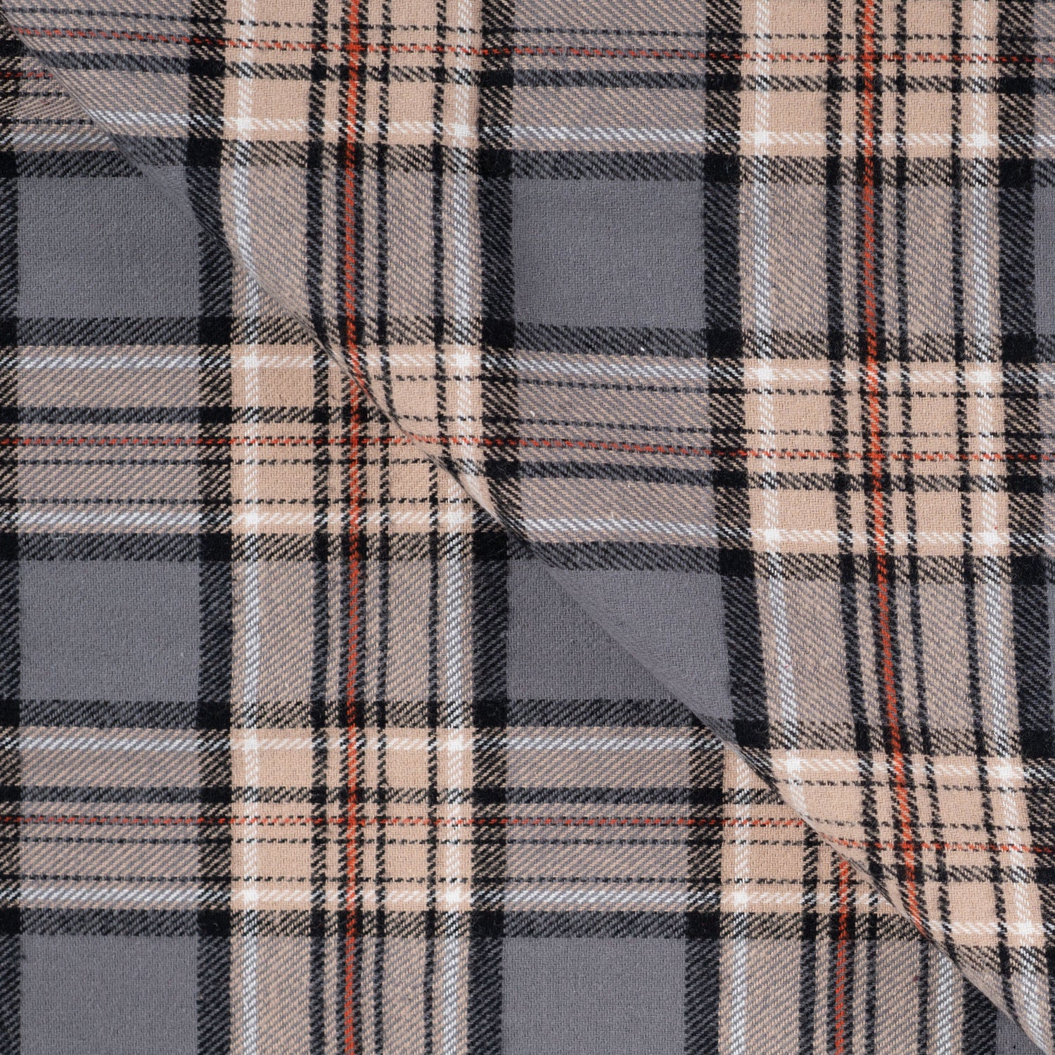 Country Flannel Brown Check Brushed Cotton Dress Fabric fabric, folded